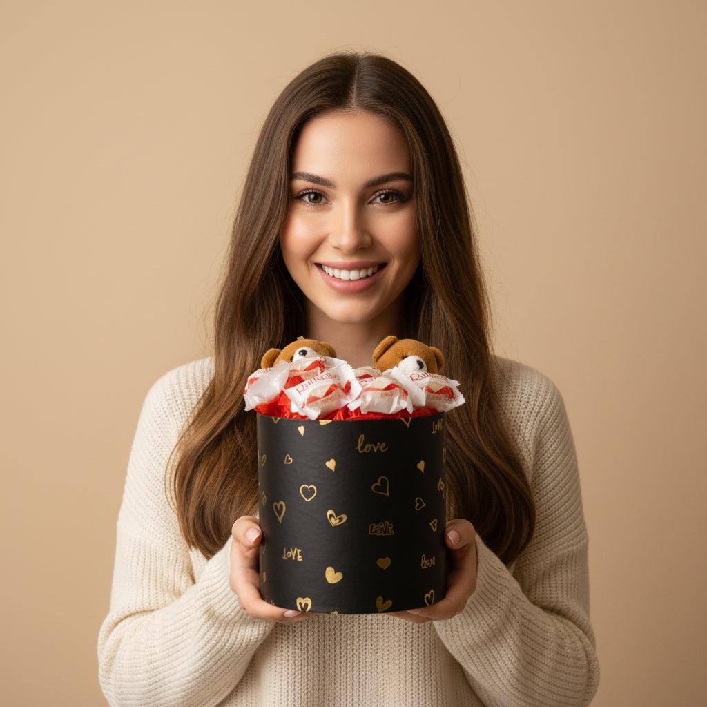 Raffaello poklon kutija sa plišanim medama, romantični poklon za nju, pokloni Srbija online, online iznenađenje dostava, ljubavni poklon Beograd Novi Sad Niš, premium gift box sa čokoladicama, poklon za Dan zaljubljenih godišnjica rođendan, srbija pokloni ideja, luksuzna romantična kutija sa medama i Raffaello čokoladama