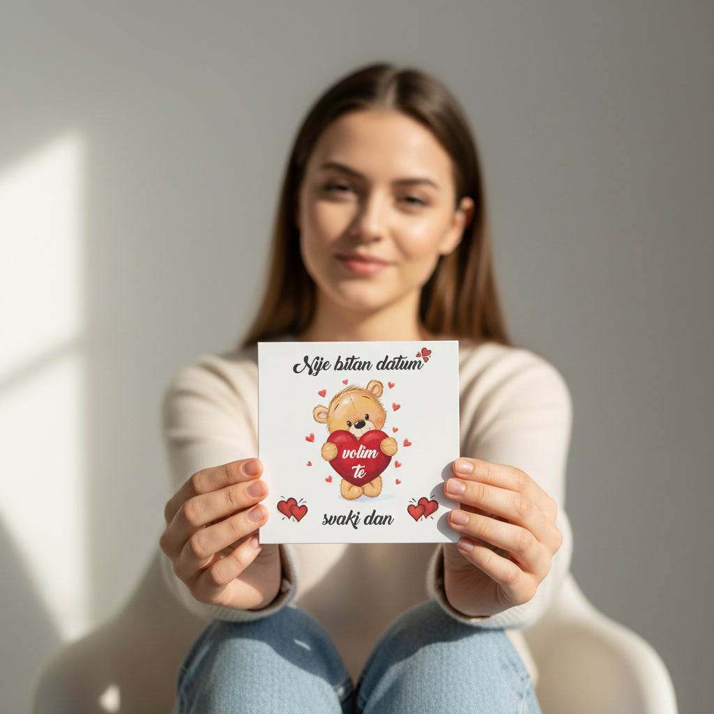 Romantična poklon kutija sa čokoladicama i porukom Nije bitan datum volim te svaki dan, pokloni Srbija online, ljubavni poklon za nju, online iznenađenje dostava Beograd Novi Sad Niš, čokoladni poklon box sa porukama, Dan zaljubljenih poklon, godišnjica ideja za poklon, romantični pokloni Srbija, premium chocolate gift box, srbija pokloni