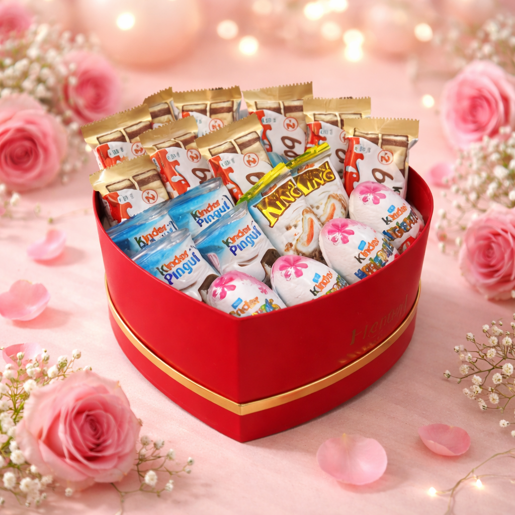 Kinder Love Box poklon u obliku srca sa Kinder čokoladicama, romantični poklon za Dan zaljubljenih, godišnjicu ili rođendan, Laki Ley shop Srbija