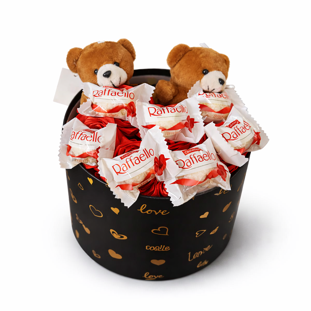 Raffaello Teddy Love Box sa plišanim medvedićima i Raffaello čokoladicama, romantični poklon za Dan zaljubljenih, Laki Ley Srbija