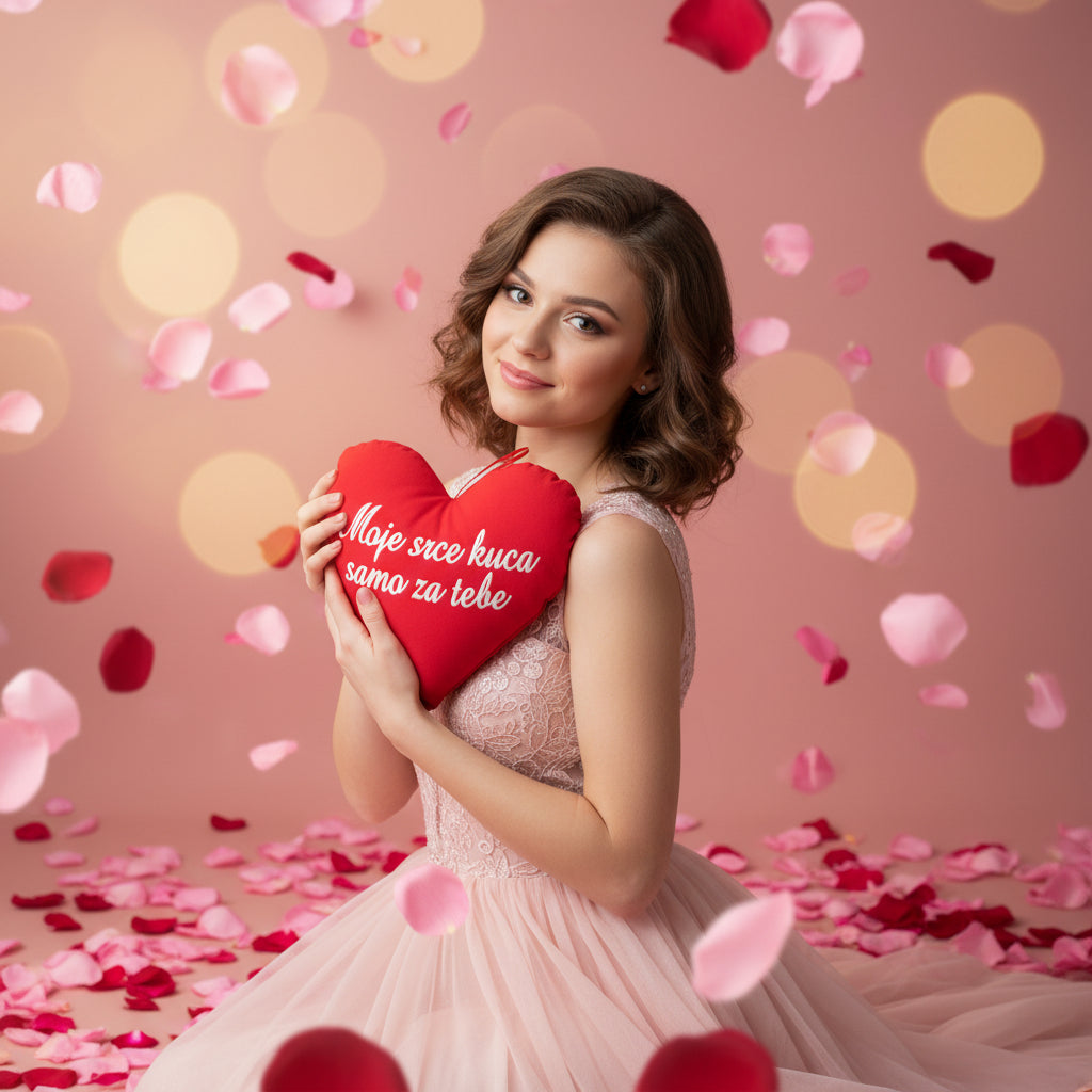 Crveno plišano srce sa natpisom Moje srce kuca samo za tebe, romantičan poklon za devojku, pokloni Srbija online, iznenađenje za nju dostava, Dan zaljubljenih poklon, godišnjica poklon ideja, ljubavni pokloni Beograd Novi Sad Niš, plišano srce dekoracija, online iznenađenje Srbija, poklon za suprugu, romantika pokloni Srbija