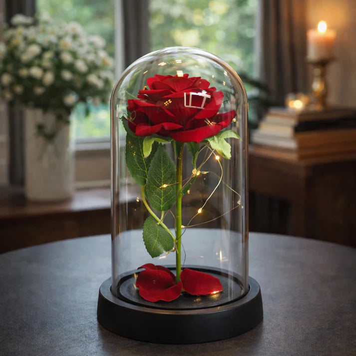 Večna crvena ruža u staklenoj kupoli sa LED svetlima, luksuzni romantični poklon za Dan zaljubljenih i godišnjicu, Laki Ley shop Srbija
