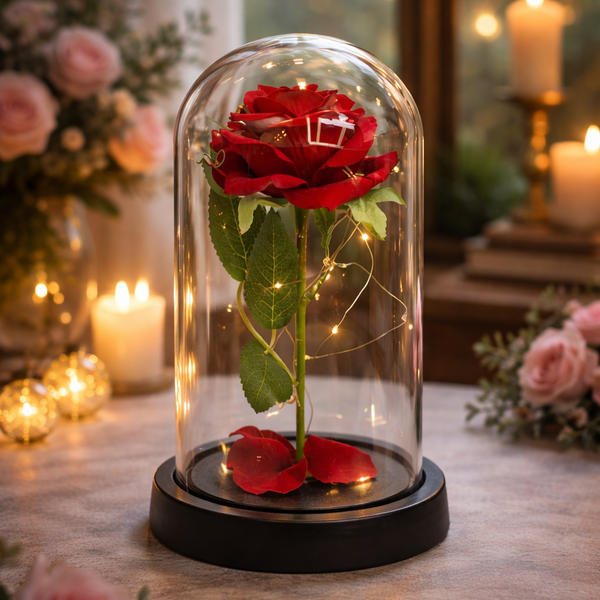 Večna crvena ruža u staklenoj kupoli sa LED svetlima, luksuzni romantični poklon za Dan zaljubljenih i godišnjicu, Laki Ley shop Srbija